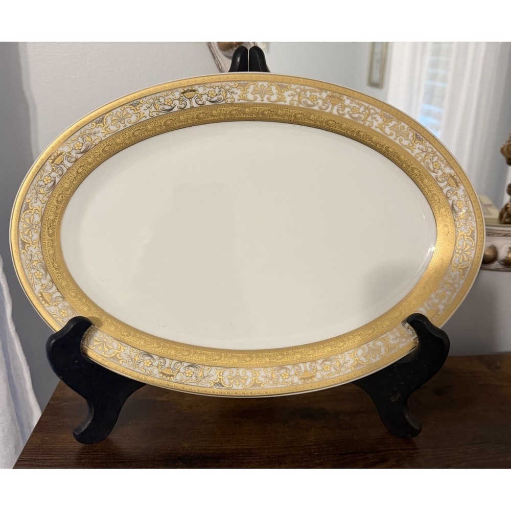 Vintage GNA Fine Porcelain GNA9 Gold Encrusted Oval Serving Platter 16"